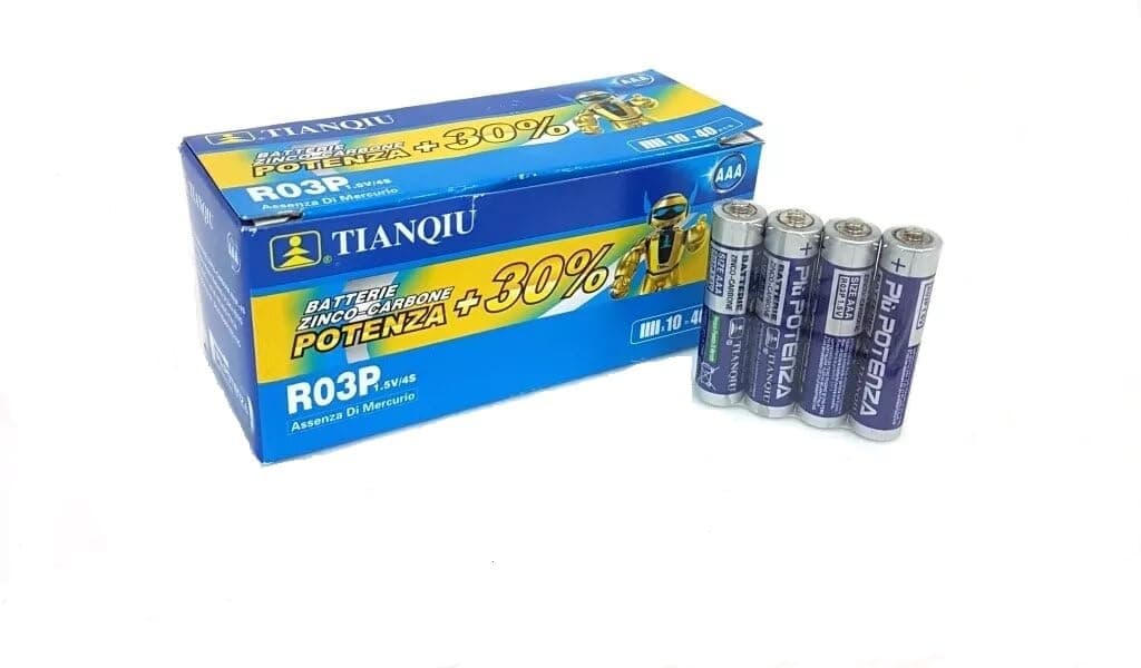 TIANQIU AAA Super Heavy Duty Power + R03P 1.5V Batteries – One Box of 40 Batteries