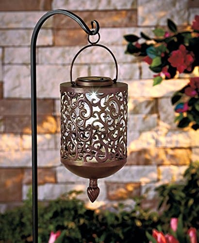 Iron Solar Scrolled Hanging Garden Yard Lantern 13-1/2" X 5-1/8" Dia. On/off Switch
