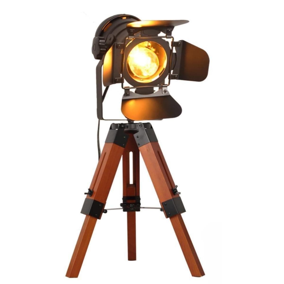 Decoluce Vintage Style Industrial Tripod Table Lamp with Black Wooden Stand Antique Style for Home Decoration Search Floor Lamp Mini Tripod Without