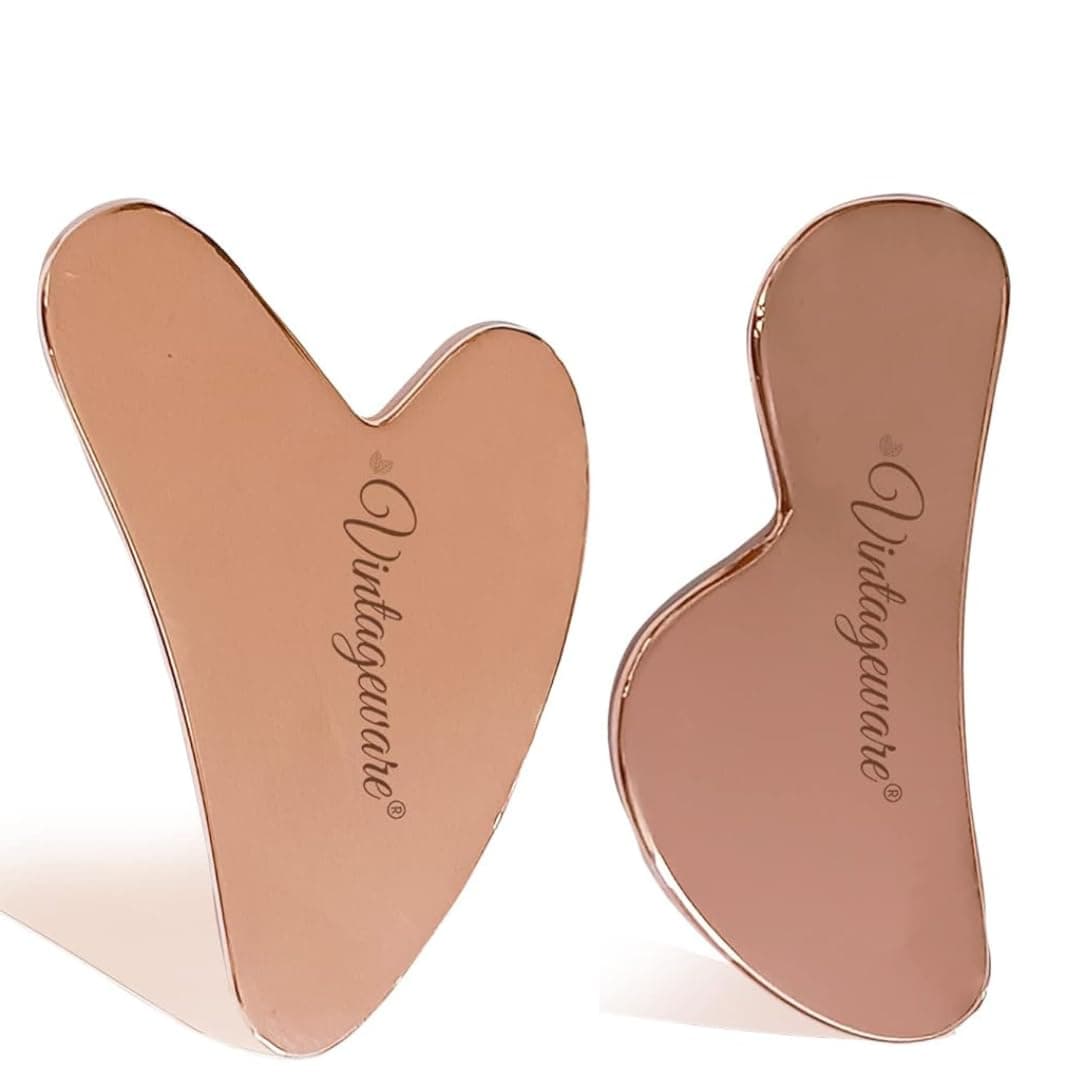 Vintageware® Copper Gua Sha Combo | B-Shape & Heart-Shape Massage Tools for Face & Body | Premium Set for Skincare