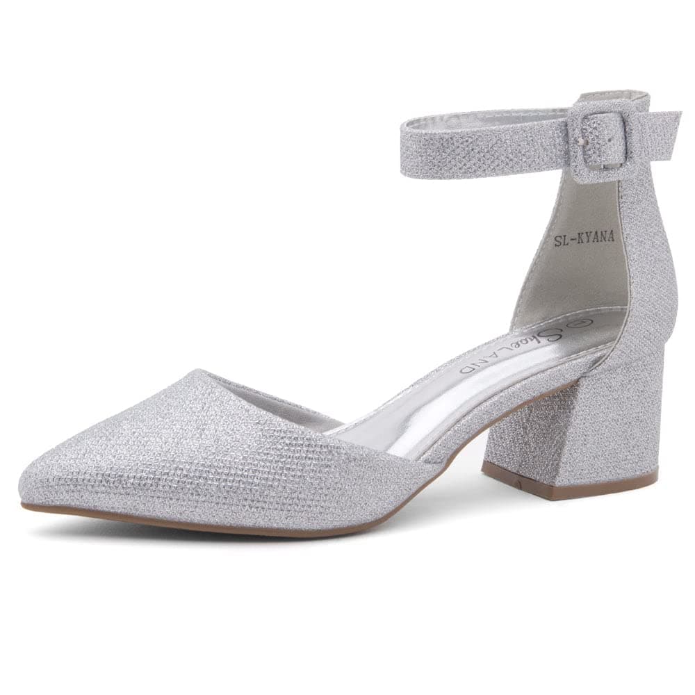 Shoe LandSL-Kyana Women’s Closed Toe Heels Low Block Chunky Heels Pumps Black Red Pointed Toe Heels for Women Ankle Strap Heeled Dress Shoes for Work Business Office Wedding