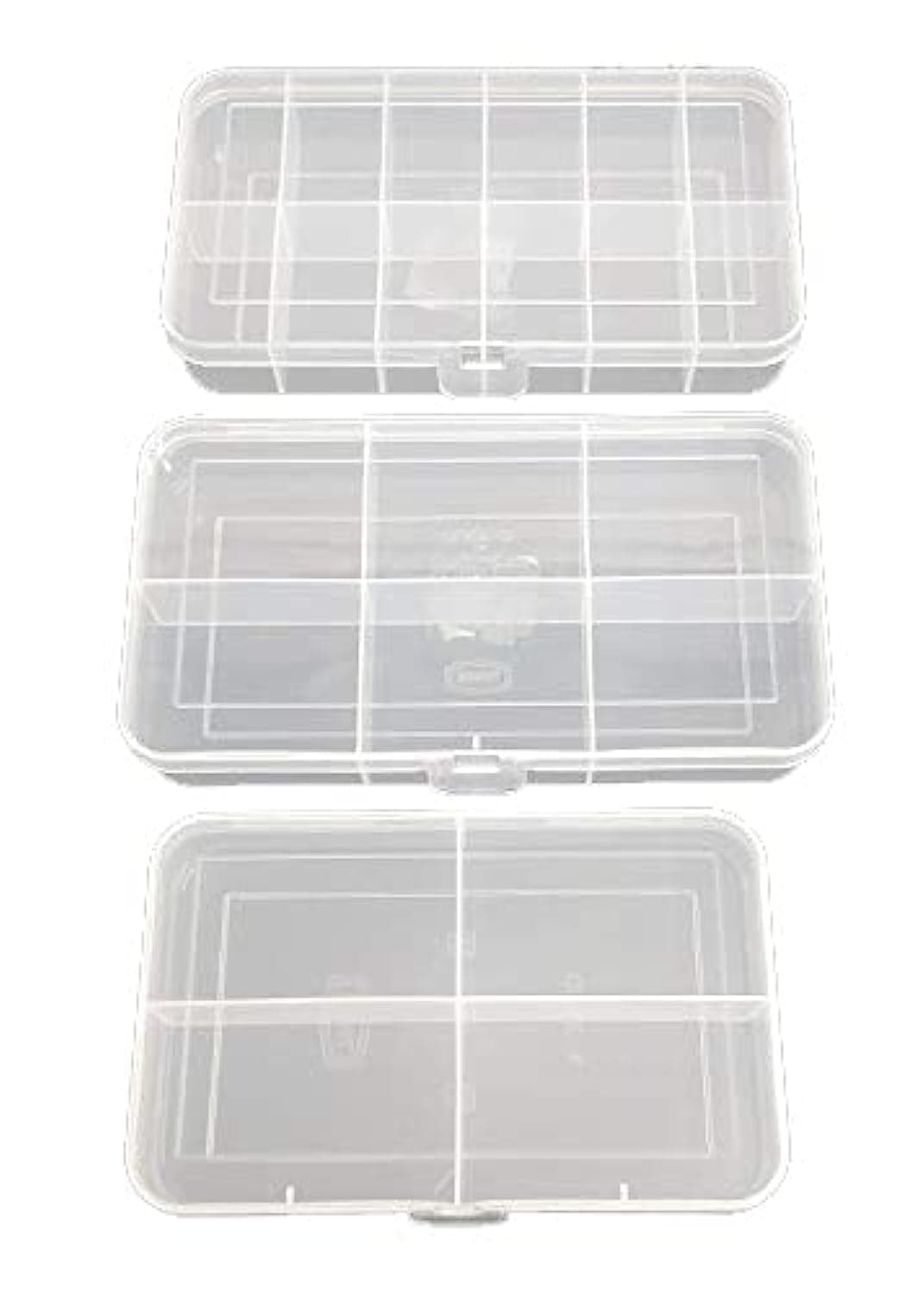 C.S.M CSM Jewelry Case Organizer(CLICK-3) Rectangular Plastic Storage Box with dividers 4/6/12 Grids (Transparent) - Pack of 3 Boxes