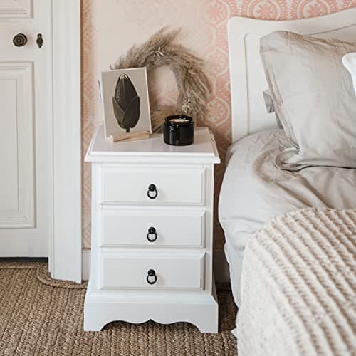 Romance TRUE White Bedside Table, Quality ASSEMBLED bedside cabinet with 3 drawers