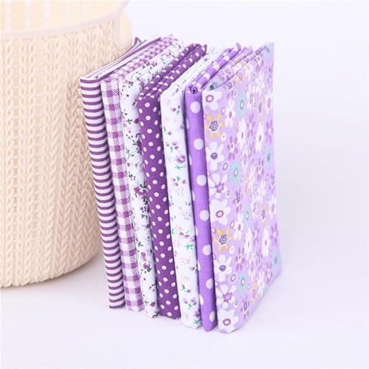 7Pcs Top Purple Cotton Craft Fabric Bundle Squares Patchwork DIY Sewing Scrapbooking Quilting Floral Dot Pattern Craft and Hobby Fabric (10" x 10")