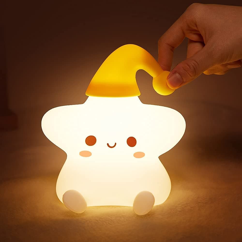 MCHERRY Night Light for Kids, Baby Night Light Lamp for Kids Room Star Girls Night Light, Silicone Nursery Squishy Soft Rechargeable Color Changing Cute Night Light, Star Birthday Gift