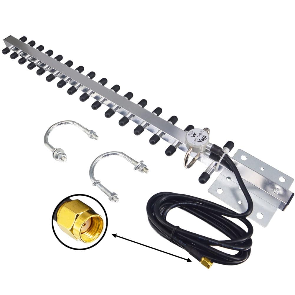 Yagi WiFi Antenna 2.4GHz 25dBi RP-SMA Connector High Gain Yagi Directional Antenna Booster with 1.5M Cable Long Range for Network Router/USB Adapter/Reapter/Extension Network PCl Card/Security Camera