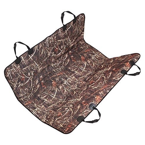KIMHY Camo Dog Car Back Seat Cover for Pets, Waterproof Pet Seat Covers Hammock with Non Slip Anchors, Safety Belt Hole, Heavy Duty and Scratch Proof Bench Cover for Car, SUV, Jeep, Trucks