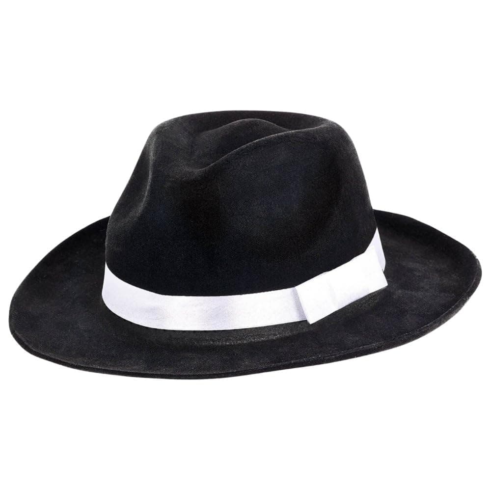 Amscan Gangster Fedora Hat Black w/White Band