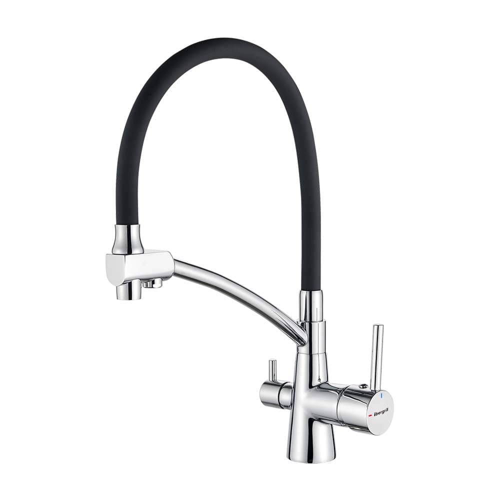 Black Kitchen Tap with Flexible Spout, 3 in 1 Sprayer for Sink Mixer, Chrome