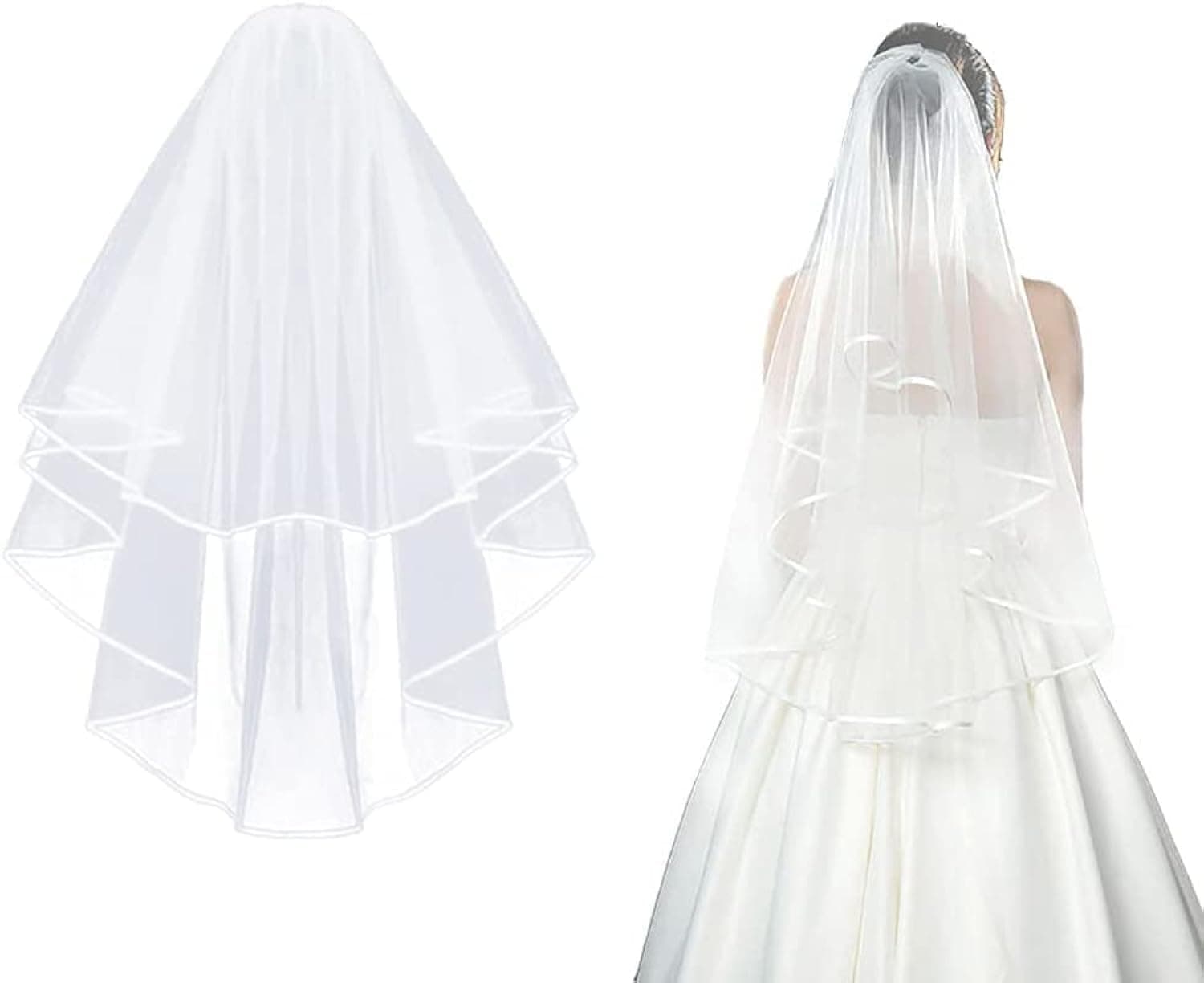 Bridal Veil Wedding Vails Women's White Ivory Tulle Short Veils Ribbon Edge With Comb for Brides Shower Bachelorette Hen Party Chucky Costume Dress Up Gift Halloween Girls First Communion