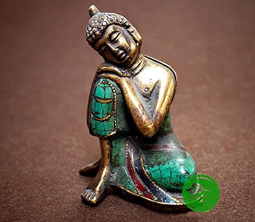 BrassBuddhaStatue - 9.5 cm High Nepal Bronze Buddha Sculpture, Handmade Inlaid Turquoise Shakya Mani Bronze Buddha Statue, As Home Buddha Gift Decor or Collectible Value Gift
