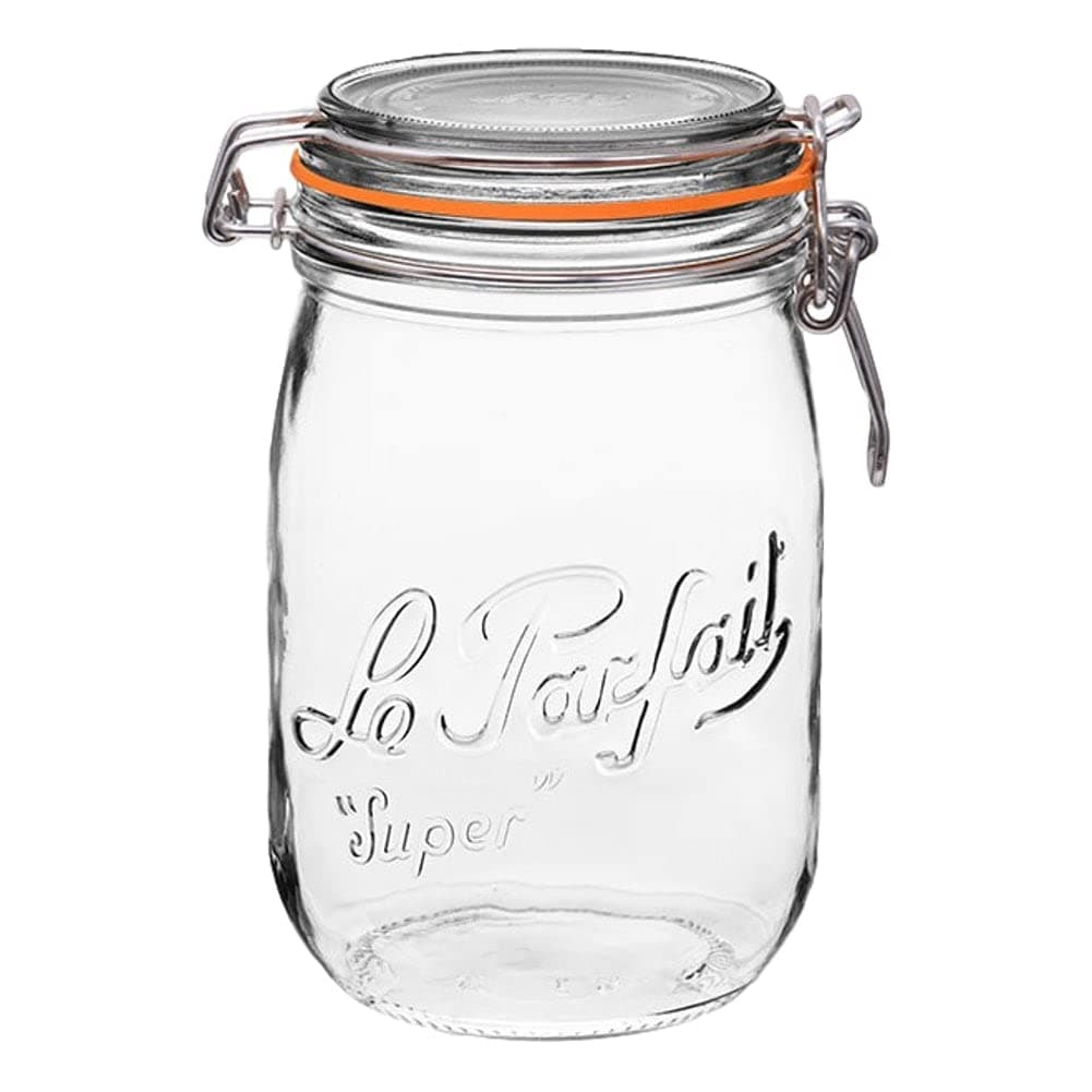Le Parfait Super Jar 1L (32oz) French Glass Preserving Jar w/Airtight Rubber Seal & Wire Bail Closure - BPA-Free Canning Jar for Pickles, Fruits, Sauces & Food Storage - Made in France Since 1930 1PK