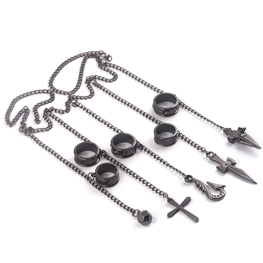 Anime Hunter Cosplay Kurapika Five Fingers Rings Hunter Bracelet Chain