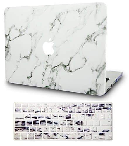 KECC Laptop Case for Old MacBook Pro 13" Retina (-2015) w/Keyboard Cover Italian Leather Case A1502/A1425 2 in 1 Bundle (White Marble Leather)