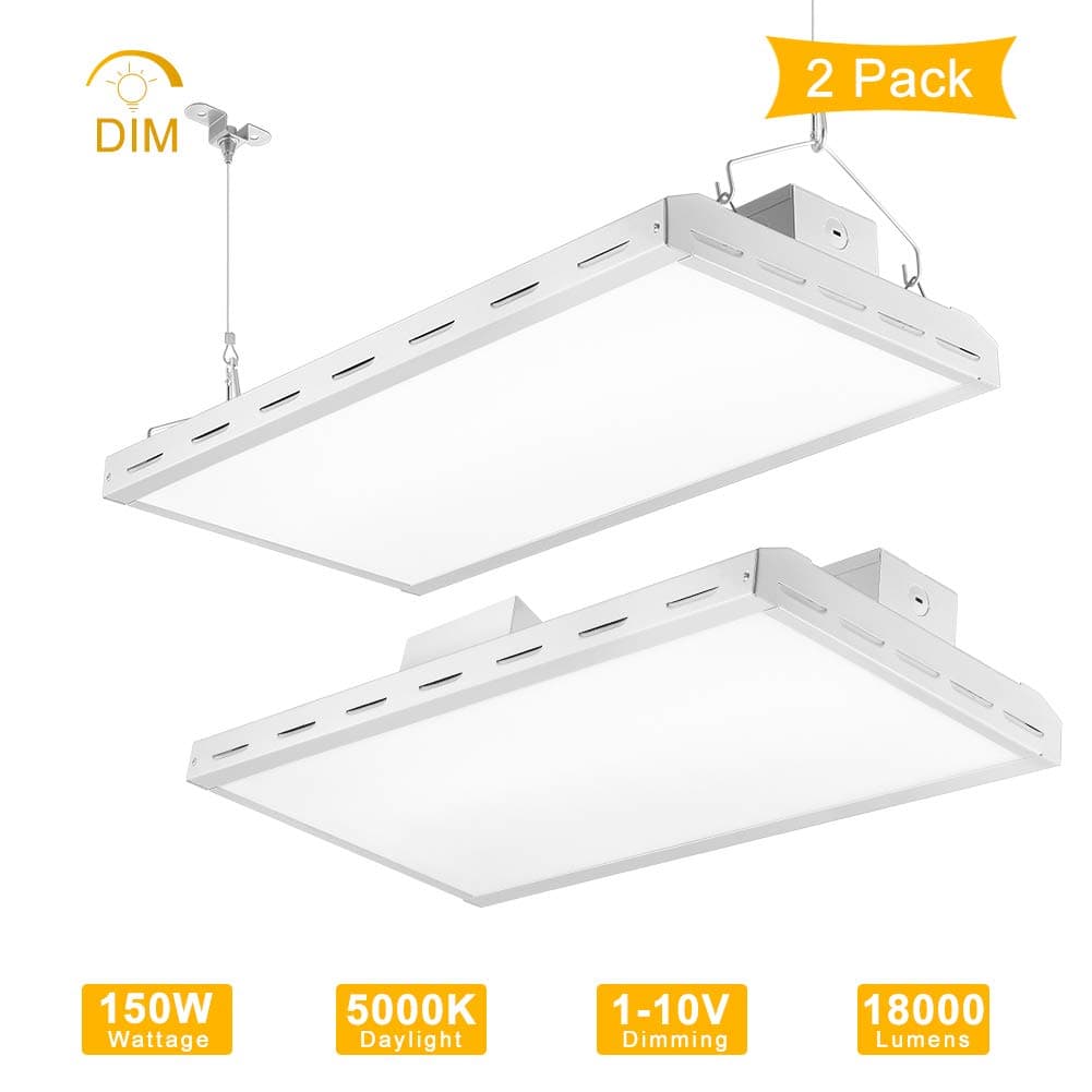 LIGHTDOT LED Linear High Bay Light 2FT, 150W (500W Eqv), 18000LM, 5000K Daylight, 1-10V Dimmable, Suspend Mounting. High Bay LED Shop Lights for Warehouse, Garage, Workbench, Supermarket (2 Pack）