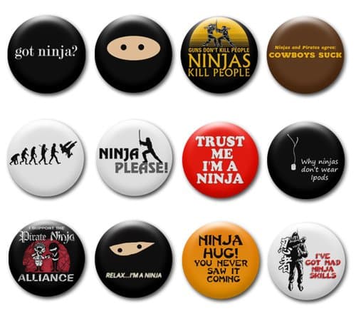 Set of Funny Ninja Pinback Buttons/Pins/Badges