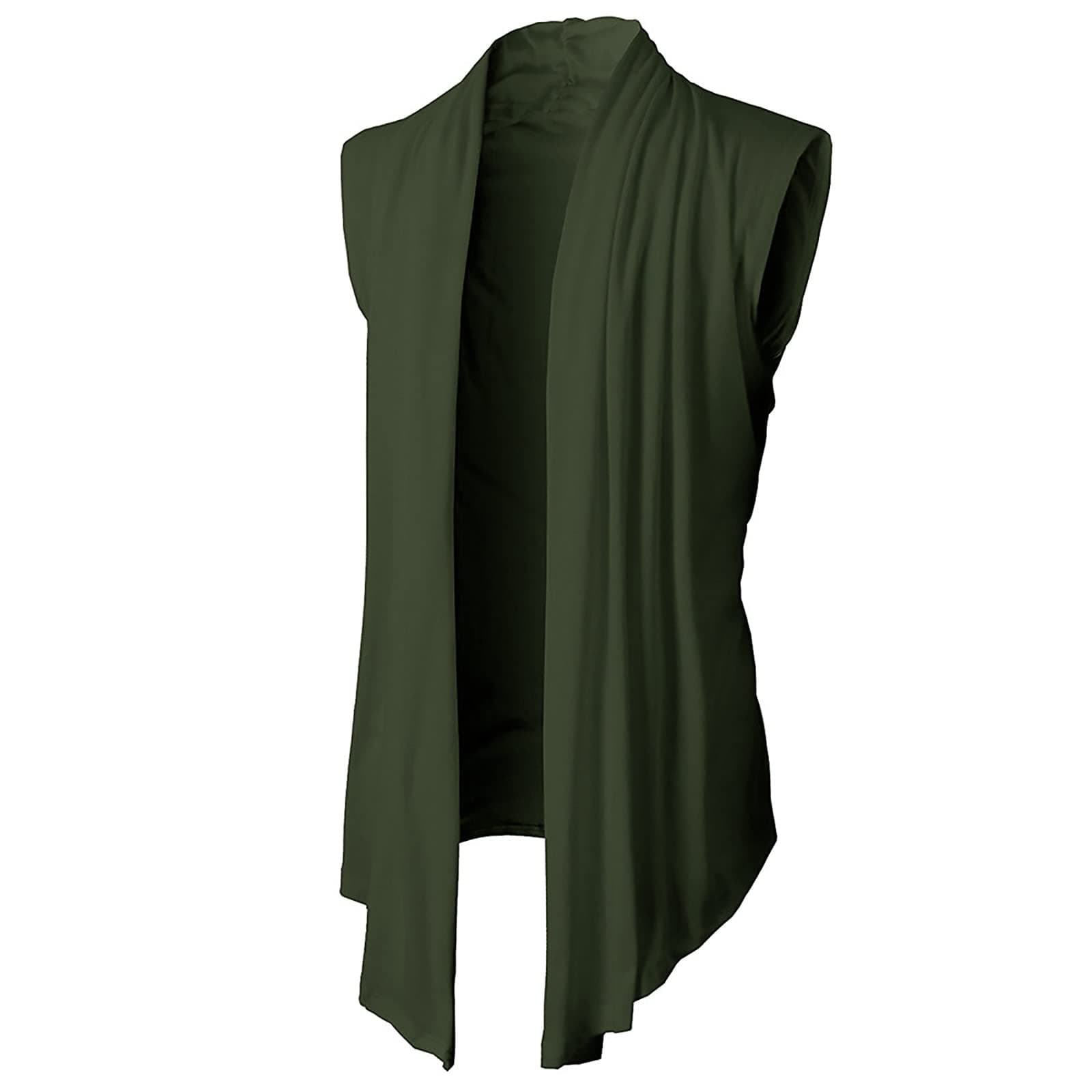 Mens Cardigan Top S M L XL XXL, Men's Ruffle Shawl Collar Cardigan Lightweight Cotton Blend Long Length Drape Cape Mens Long Cardigan Open Front Vest Drape Cape Tops M-2XL,Army Green,M