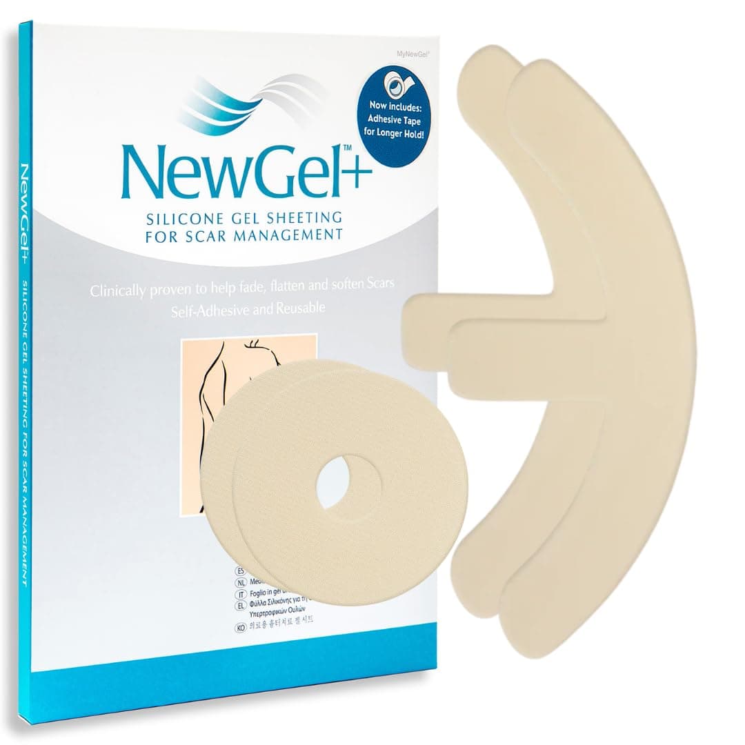 NewGel+ Advanced Silicone Scar Treatment Sheets for breast reconstruction surgery "anchor" scars, 2 Breast Anchors and 2 Areola Circles (4-Count) Beige