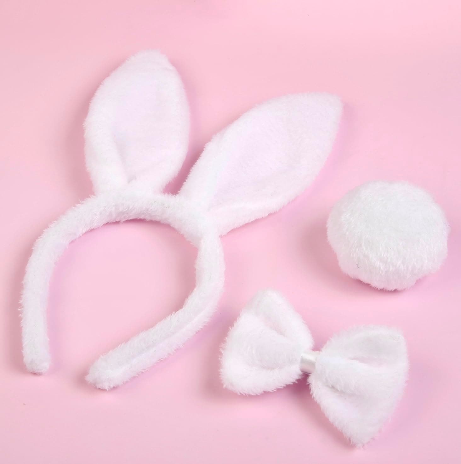 WOVOWOVO White Bunny Ears and Tail Easter Bunny Ears Headband Easter Bunny Costume