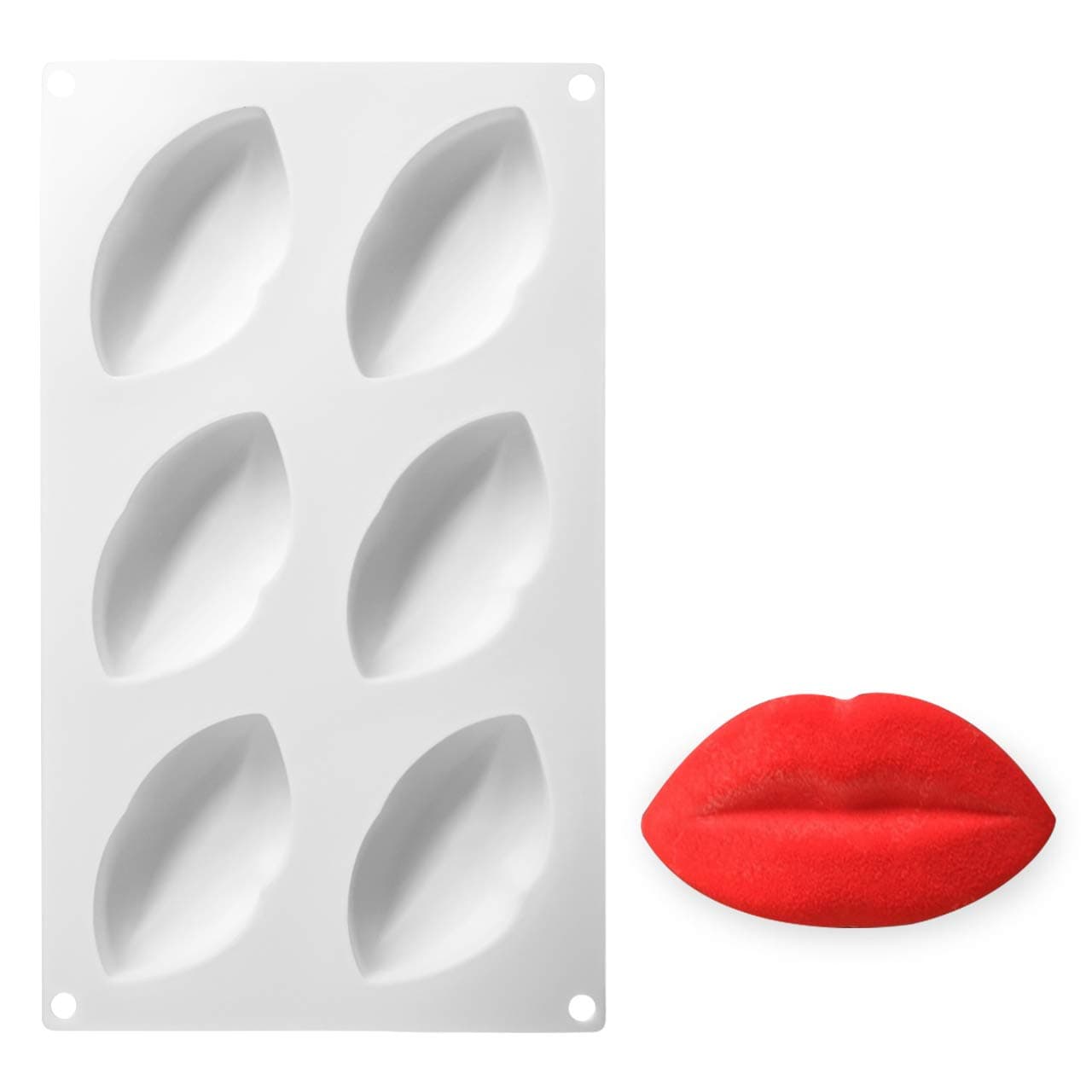 Cake Dessert Mousse Cake French Mousse Mould White Silicone Gel Molds.Household High Temperature Patisserie Mould Mousse.(White 6-Lip-Shaped Silicone Gel Molds Mould).