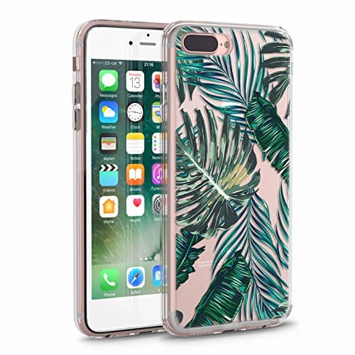 iPhone 7 Plus Case, iPhone 8 Plus Clear Case, CASESOCIETY Tropical Leaves Clear Design Printed on Slim Plastic Case TPU Bumper Rubber Protective Cover for Apple iPhone 7 Plus and 8 Plus (5.5 Inch)