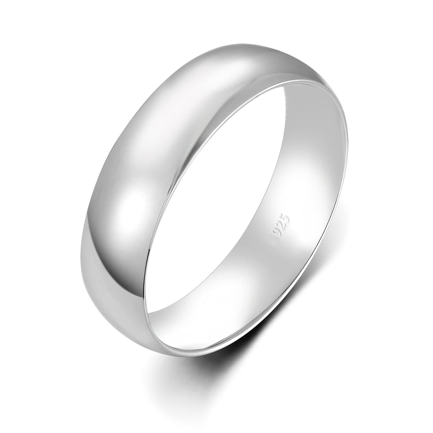 BORUO Silver Ring - 925 Sterling Silver Rings for Women - 14K Gold Plated Waterproof Wedding Band - Elegant Stacking Silver Band For Women and Men - Gifts for Special Occasions 4mm, 6mm Ring Size 4-15