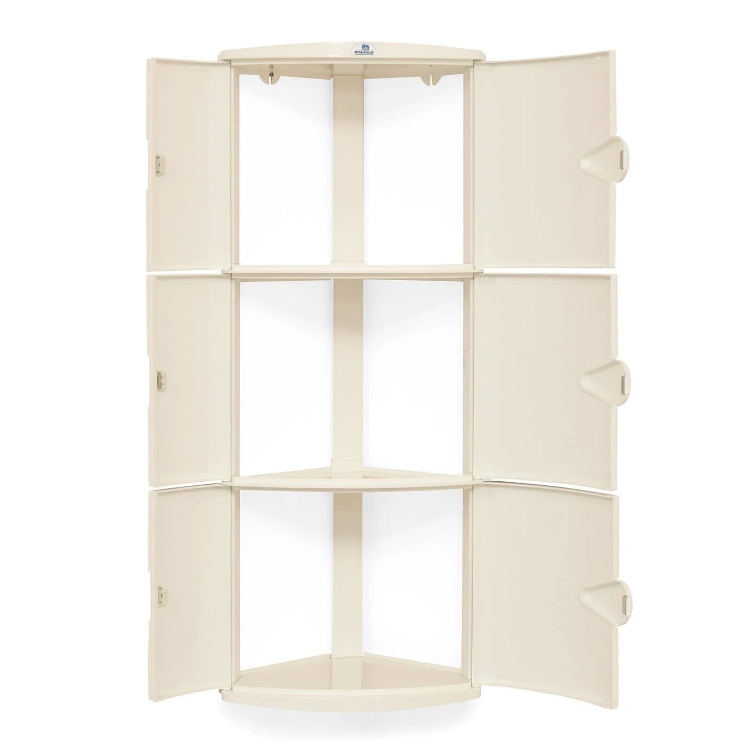 Nilkamal 3 Door Corner Storage Plastic Cabinet, tripal Door Corner Cabinet (Ivory)