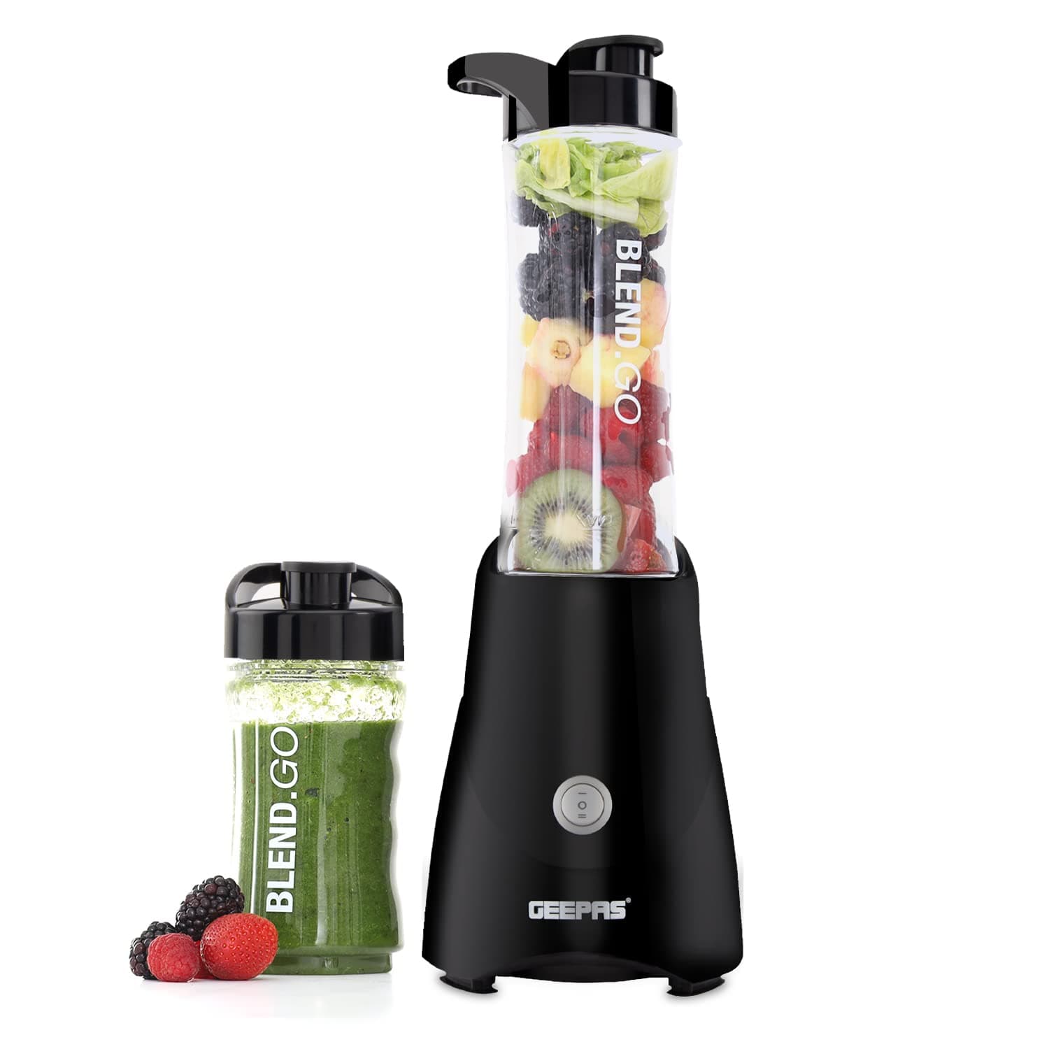 Geepas Personal Blender | Stainless Steel Blade | GSB44075 - Safety Lock, 570ml & 400ml BPA-Free Tritan Jar, 300W Motor, Multi- Safe Protection, Abs Plastic Housing