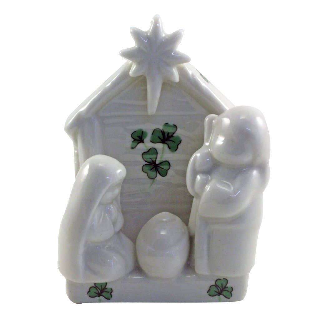 Carrolls Irish Gifts Porcelain Nativity Set With Small Shamrock Design, 2.5" In Height