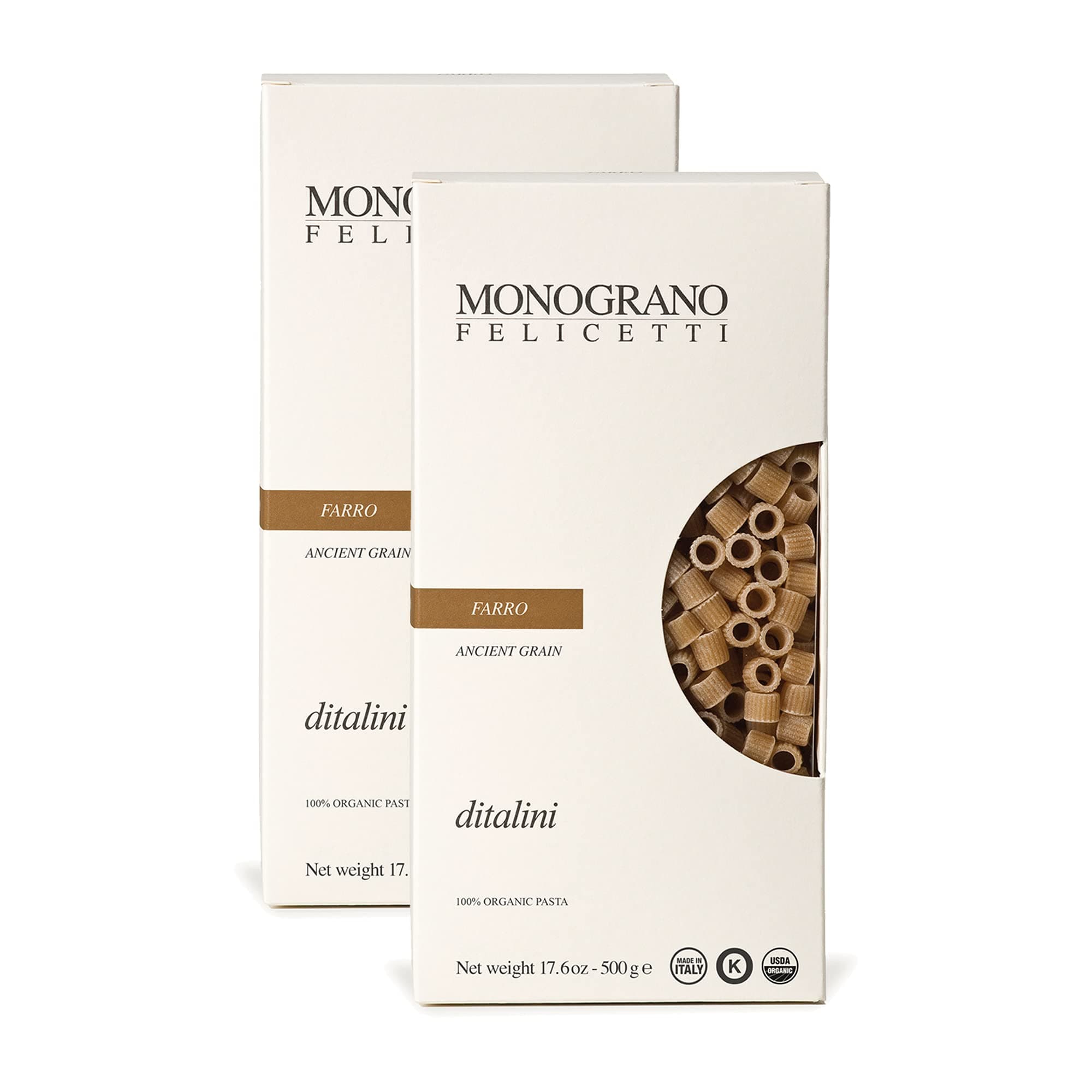 Monograno Felicetti Farro Ditalini Pasta Italian Organic Non-GMO 17.6oz (500g) 2 Pack