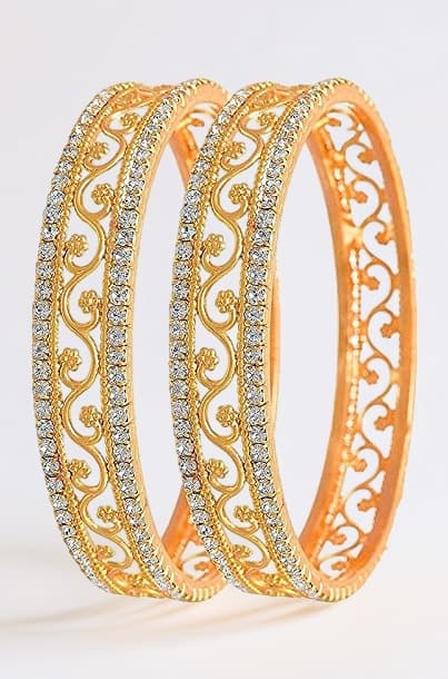 1 One Gram Gold Plated Traditional American Diamond Bangles for Women and Girls