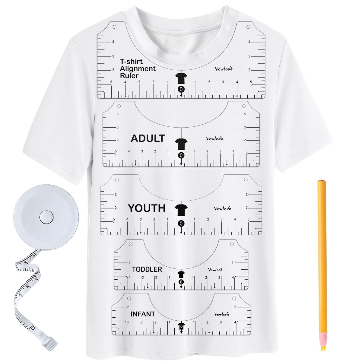 T-Shirt Alignment Guide Ruler Tool Set with Soft Tape Measure, Crafts for HTV Heat Press Transfer Vinyl Alignment Placement Sublimation Blanks Screen Printing Vinyl Cricut Maker Explore Air 2 Scsossw
