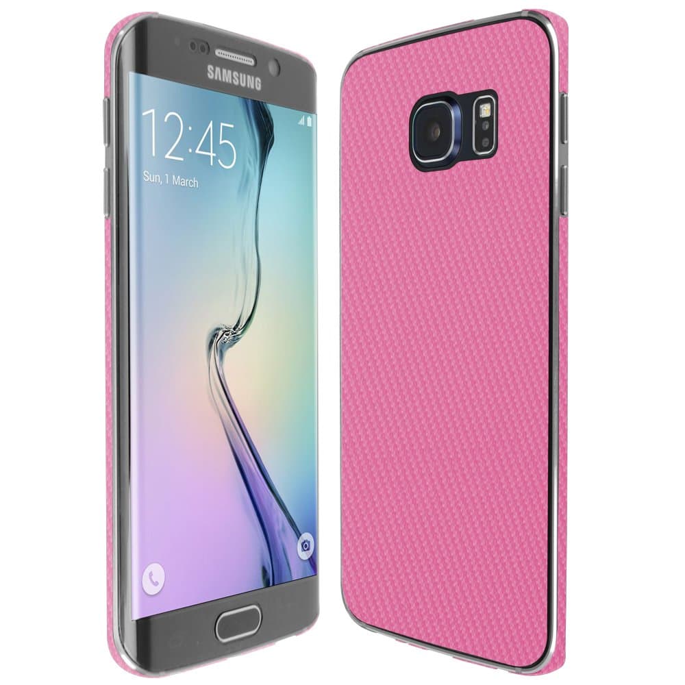 Skinomi Pink Carbon Fiber Full Body Skin Compatible with Samsung Galaxy S6 Edge (Full Coverage) TechSkin with Anti-Bubble Clear Film Screen Protector