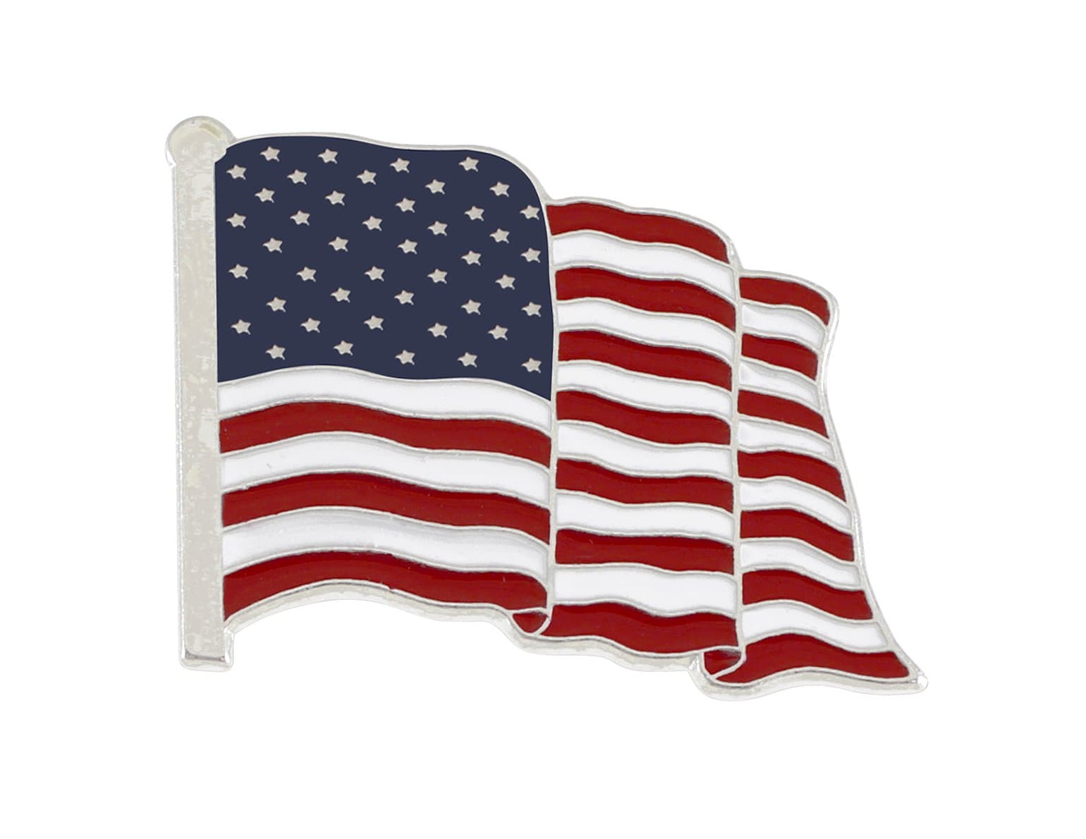 Silver Plated Waving American Flag Lapel Pin Made in USA (Silver Tone) (1 Pin)