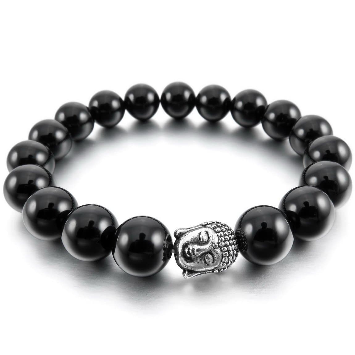 INBLUE Women,Men's 10mm Energy Bracelet Link Wrist Energy Stone Simulated Buddha Mala Bead
