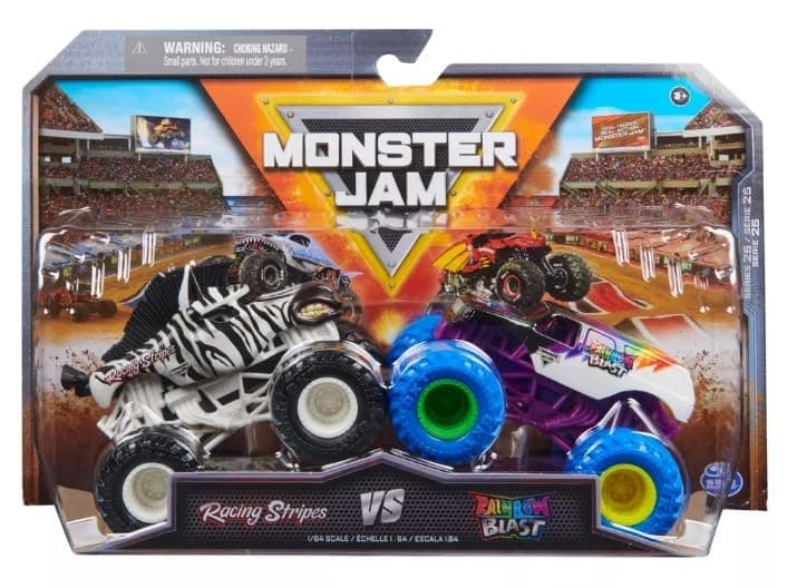 Monster Jam2023 Official 1:64 Scale Diecast Truck 2-Pack (Series 25 Racing Stripes vs Rainbow Blast)