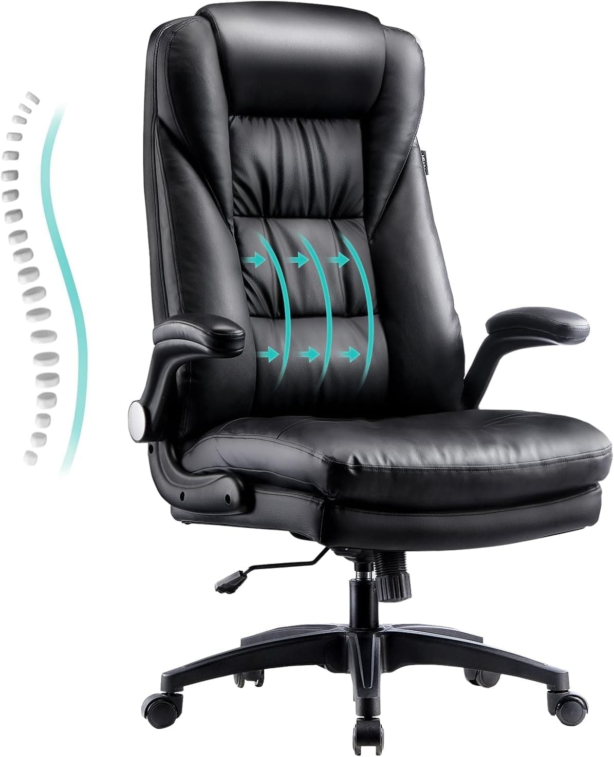 Hbada Ergonomic Executive Office Chair, High-Back PU Leather Swivel Desk Chair, Extra Padded Armrest Large Seat, Adjustable Height Computer Chair, Black