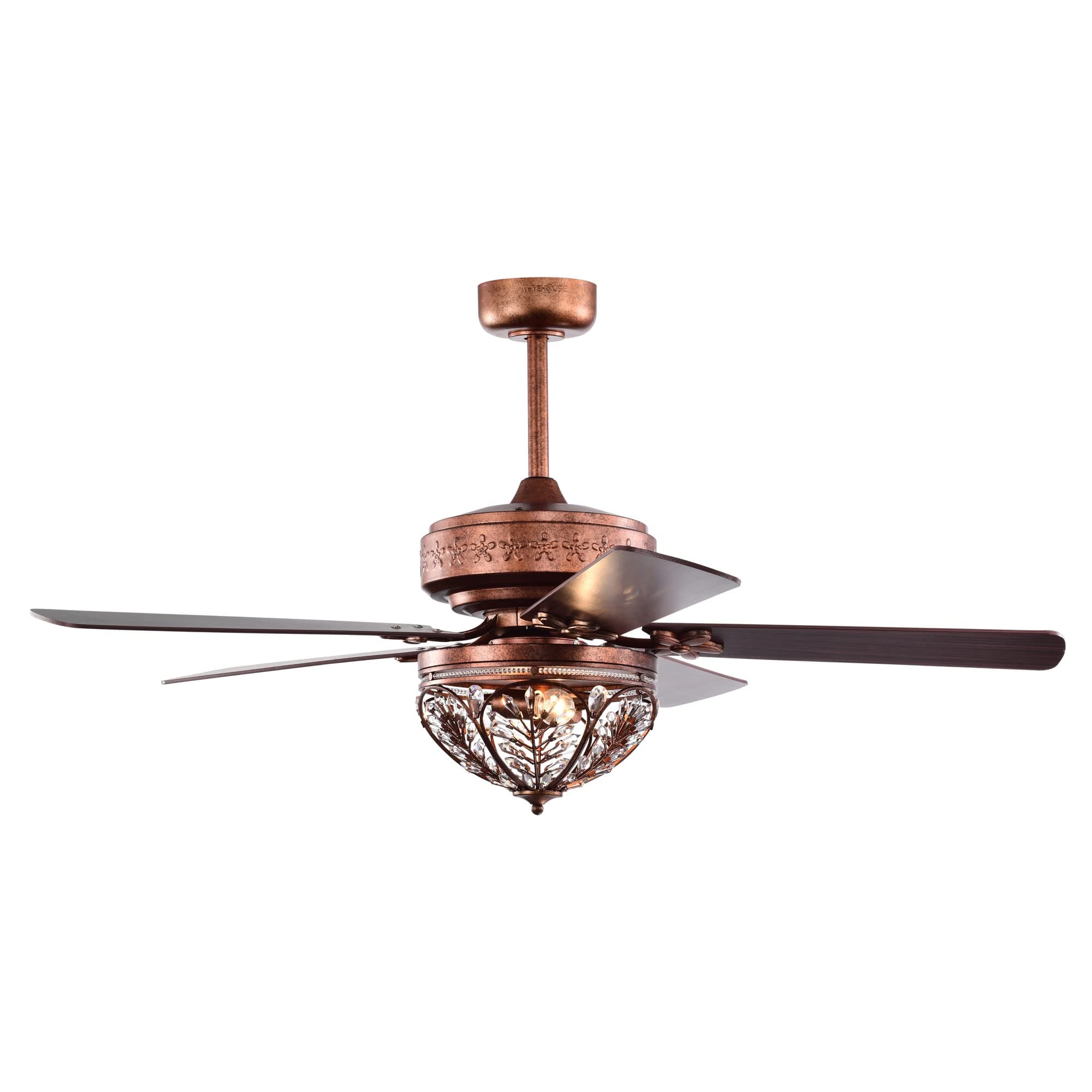 Warehouse of Tiffany Jacira 52 Inch Antique Copper Crystal Ceiling Fan with Remote, Large (AW01W01AC), Metallic