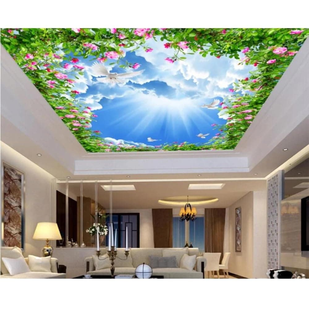 TOKMOCO Custom Ceiling Peel and Stick Wallpaper Modern 3D Murals Blue Sky and White Wallpaper Home Interior Decor Living Room Ceiling Lobby Mural