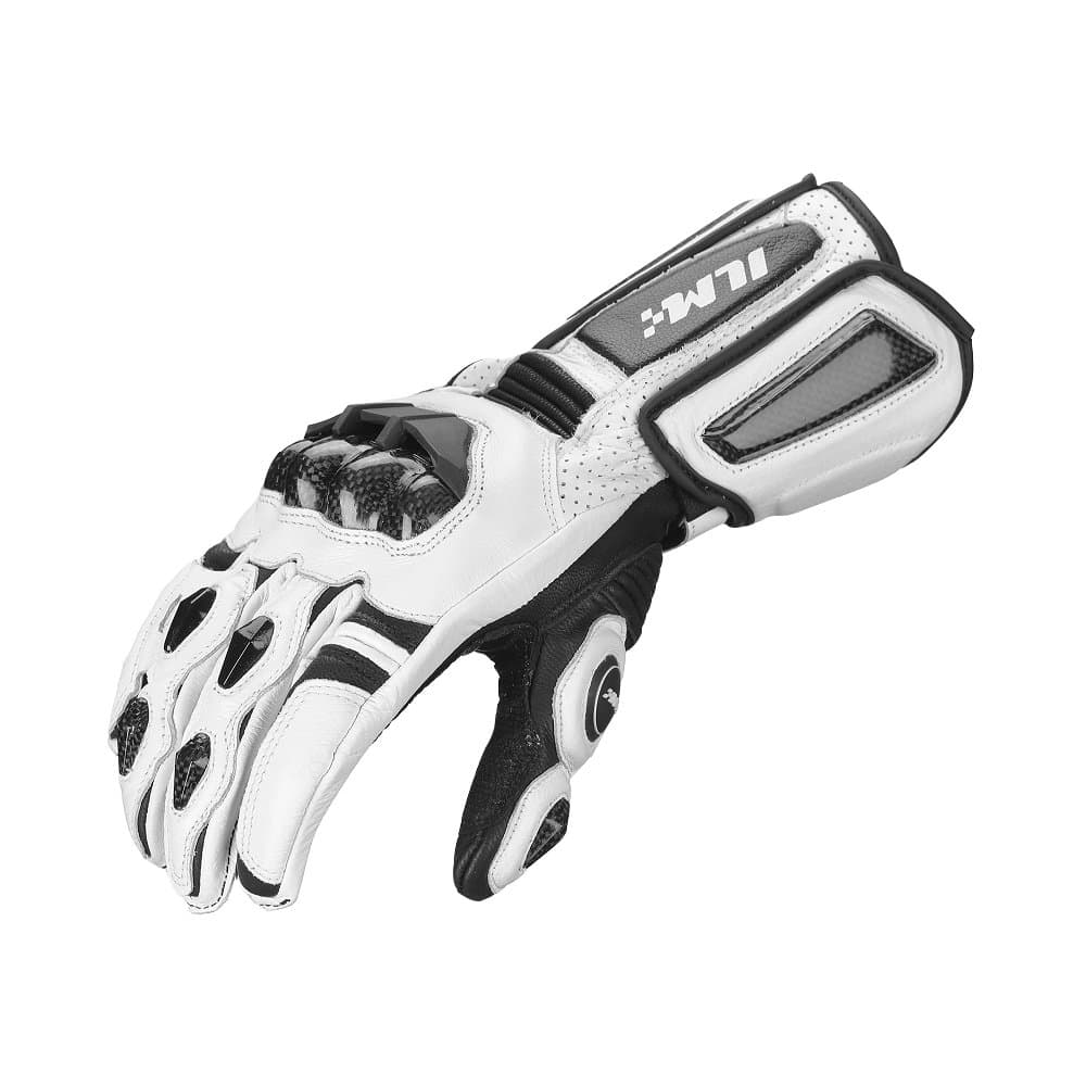 Air Flow Leather Motorcycle Gloves for Men and Women Model-GRC01L (XL, White-Long)