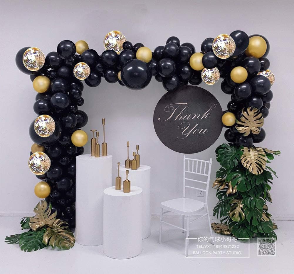 Black Balloon Arch Garland Kit Black Gold Confetti Balloons Garland 12 inch Latex Balloon Birthday Party Bridal Shower Baby Shower Decorations Retirement Party Decor