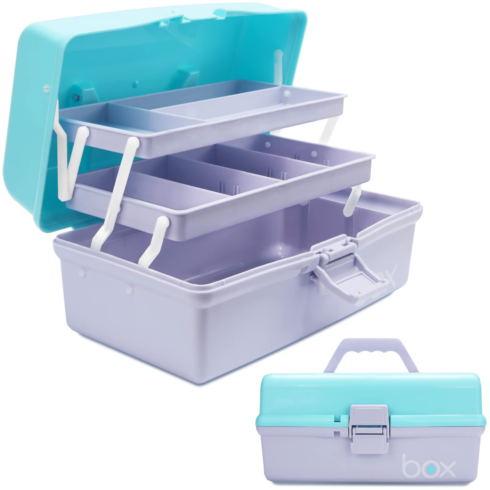 12in 3-Layer Plastic Craft Organizers and Storage, Portable Folding Tackle Box with Handle & Adjustable Dividers, Multipurpose Case for Sewing, Art Supplies, Medicine, Tools (Purple Blue)