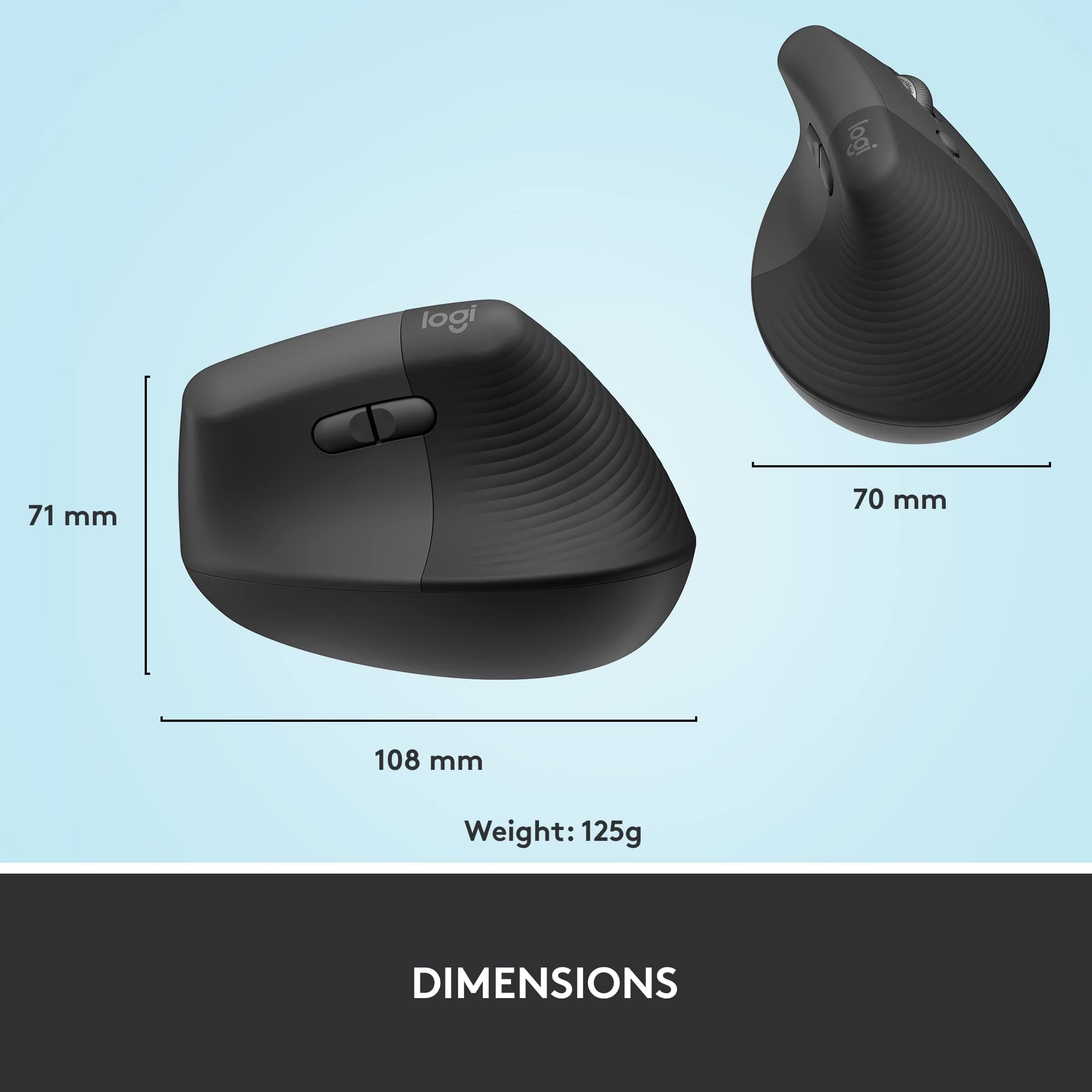 Logitech Ergonomic Vertical Mouse Wireless Bluetooth or USB Receiver Logi Bolt Silent Clicks 4 Buttons Compatible with Windows/MacOS/iPadOS, Laptop, PC - Graphite