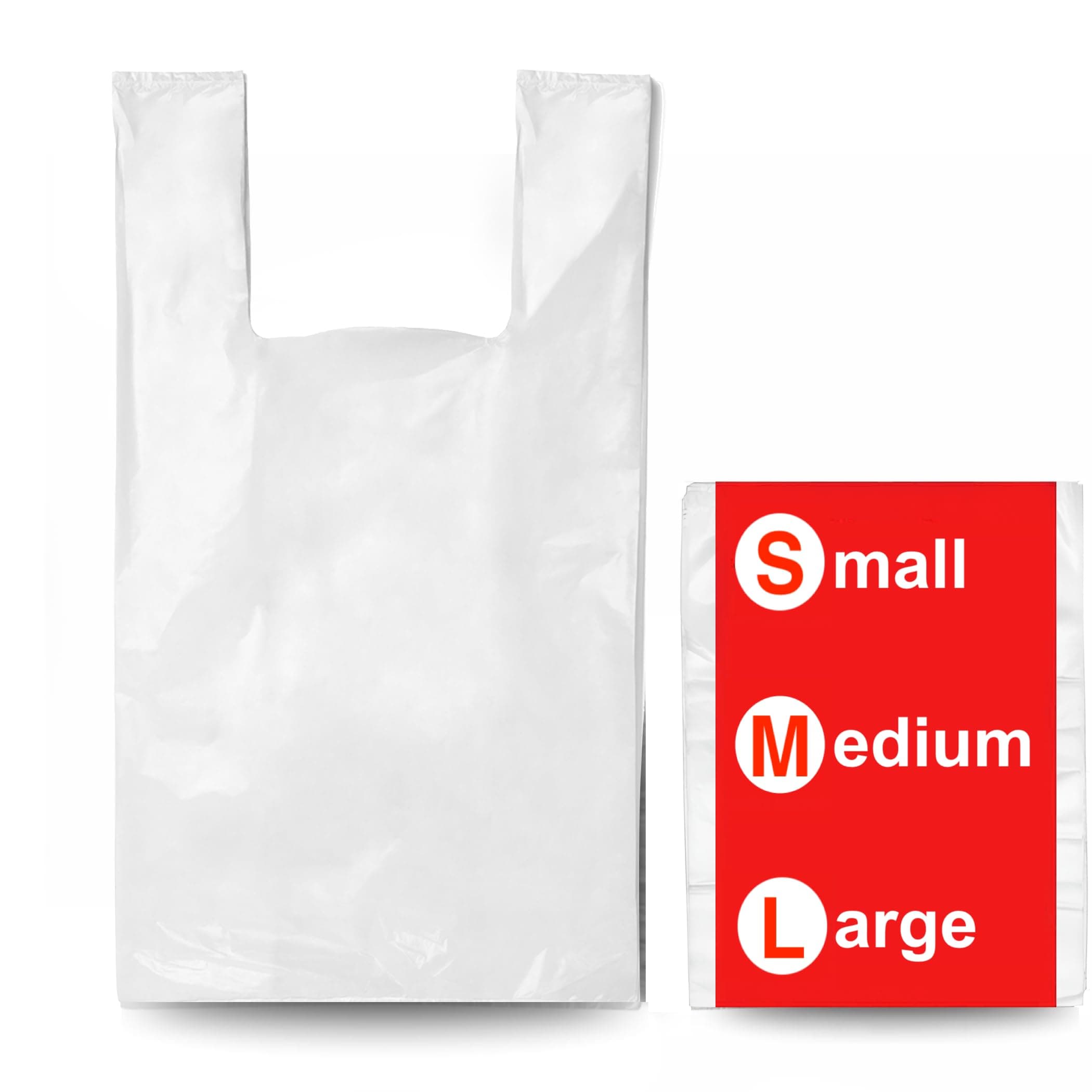100 White Plastic Carrier Bags – Vest-Style Plastic Bags with Handles for Groceries, Boutique Markets & Takeaways 10 x 15 x 18 Inch (Small)
