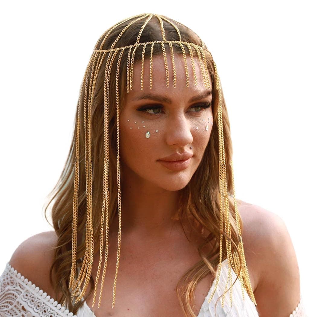 Egyptian Head Chain Gold Headpieces Long Tassel Hair Jewelry Festival Halloween Egyptian Costume Cosplay Hair Accessory for Women