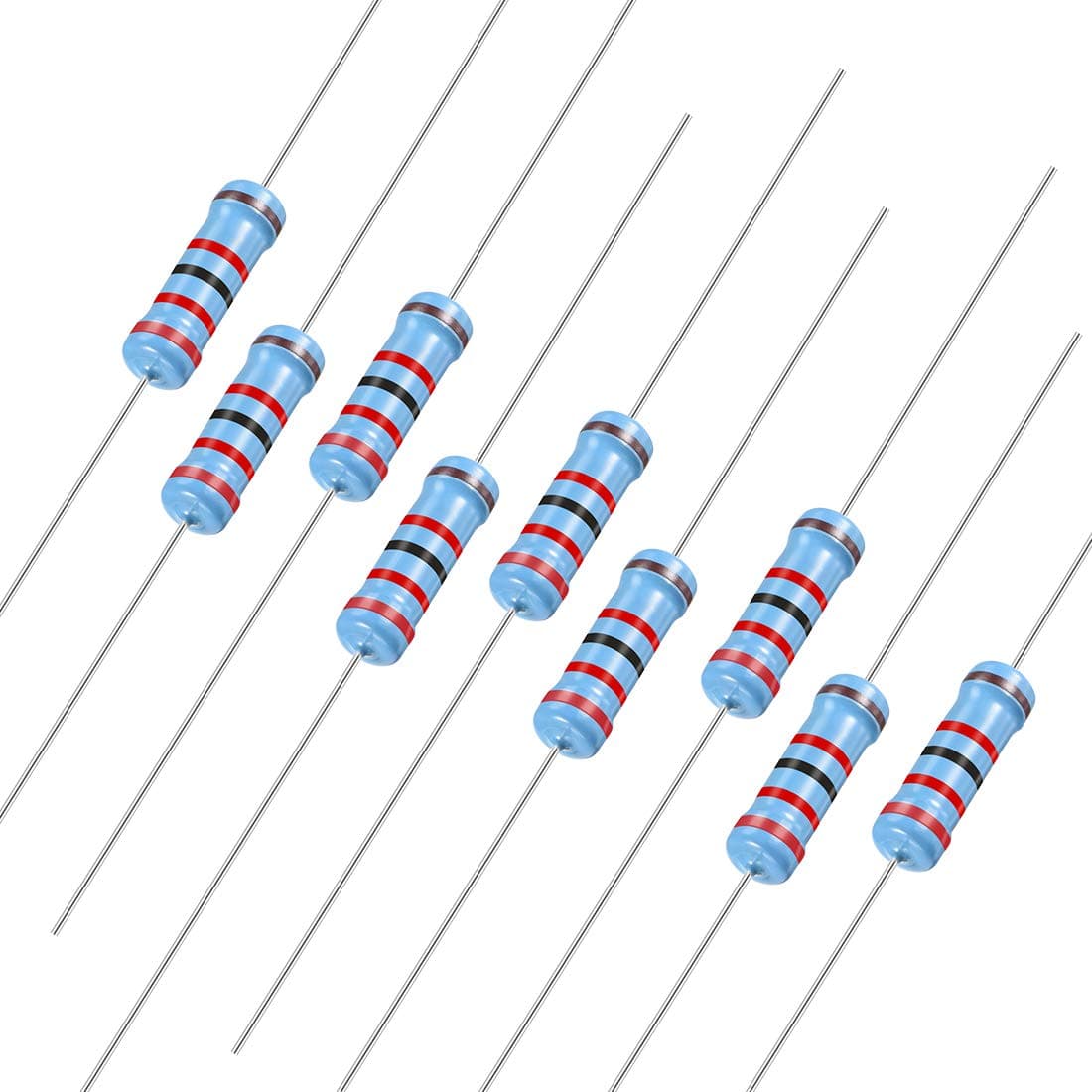 30Pcs 22K Ohm Resistor, 2W 1% Tolerance Metal Film Resistors, Lead, 5 Bands for DIY Electronic Projects and Experiments