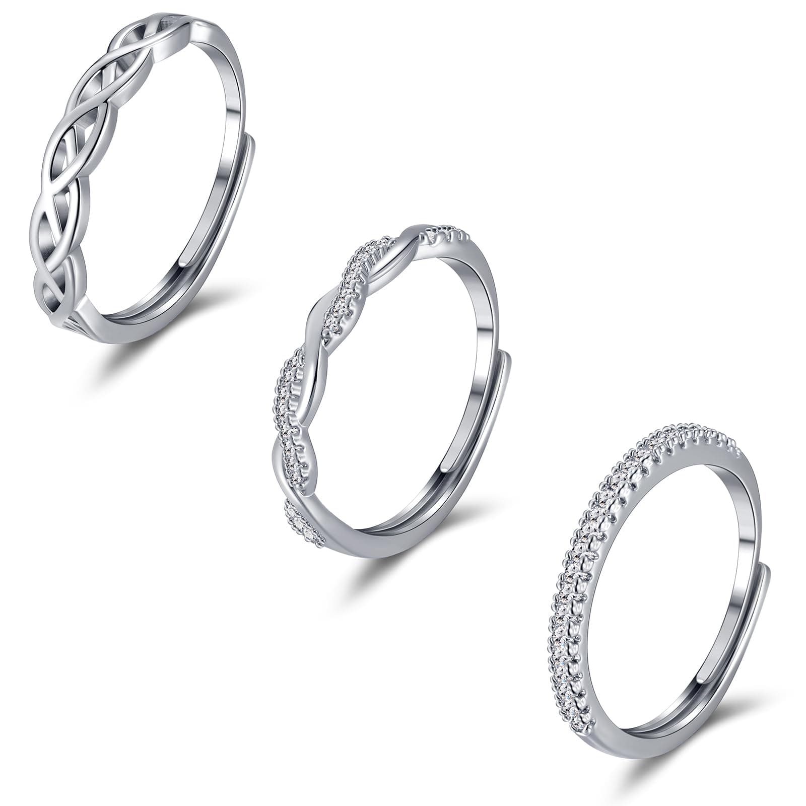 Adjustable Silver Rings for Women Girls with Cubic Zirconia Eternity Celtic Knot Vintage Thumb Ring Wedding Promise Ring Engagement Ring Finger Ring Set