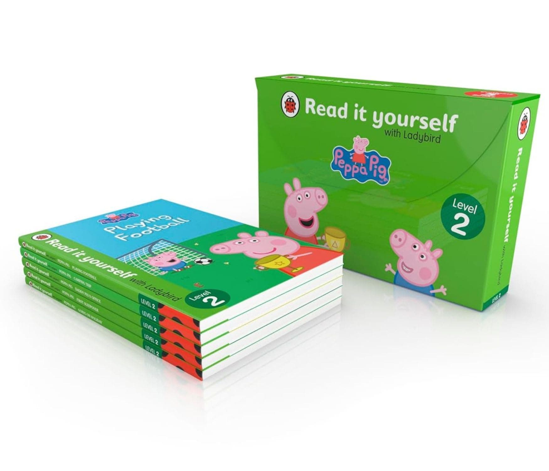 Peppa Pig Read It Yourself Tuck Box Level 2: 5 Books Tuck-Box Set (First Sleepover, Playing Football, Going on Holiday and More)