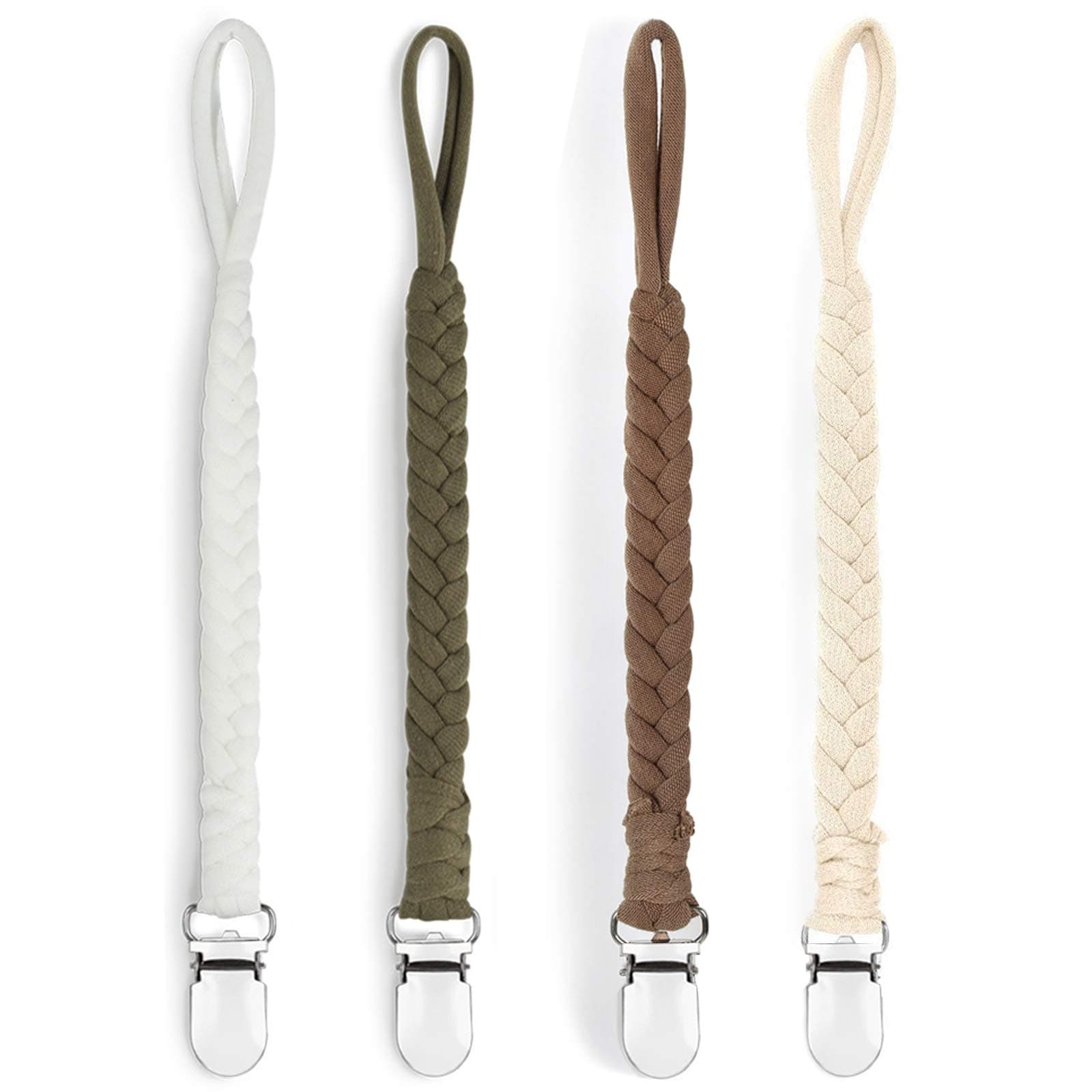 Pacifier Clips for Boys and Girls, Baby Holder Leash, Teething Toy Or Soothie by Hand-Made Braided(4 Pack A)