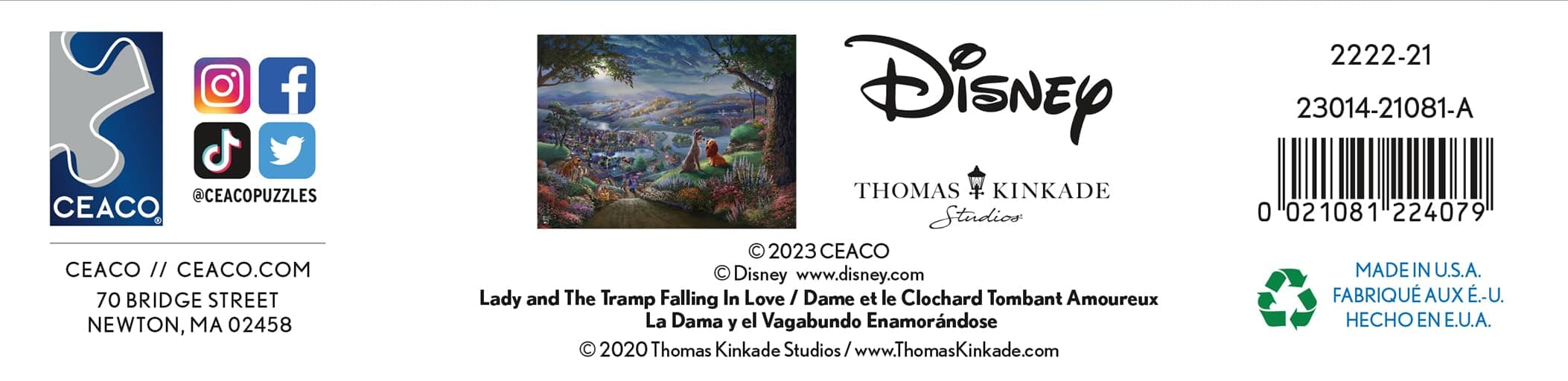 Ceaco - Disney - Thomas Kinkade - Lady and The Tramp Falling in Love - 300 Oversized Piece Jigsaw Puzzle